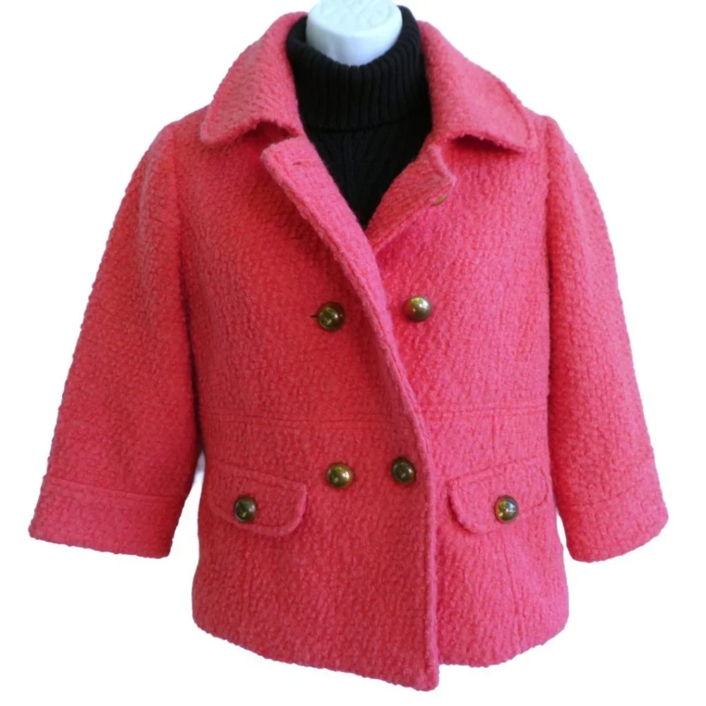 Barbie Blazer Knitted Dove Anthropologie Pink Coral Boucle Cotton Double Breaste
